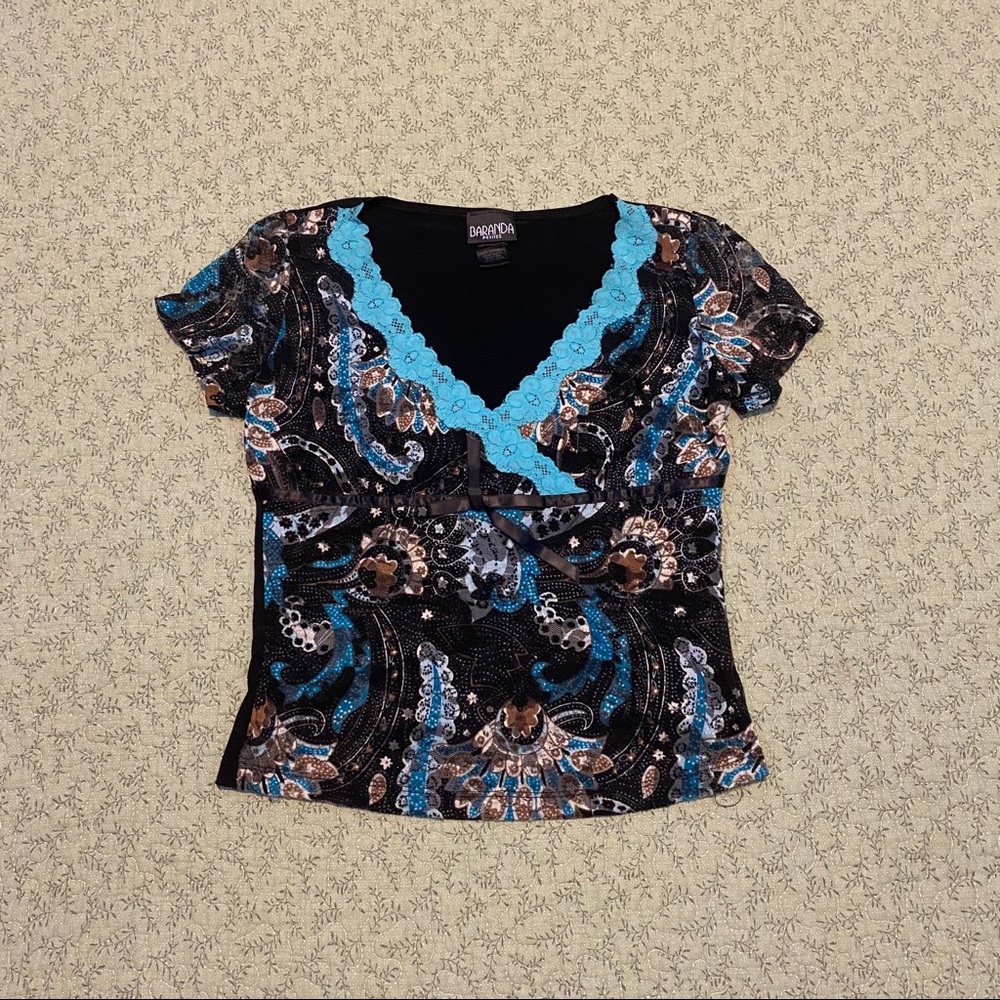 💙 y2k paisley lace mesh wrap top 💙